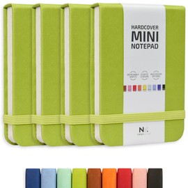 NeatVilla Tiny Notebook 3x4 Small Notepad Pocket Size, A7 Leather Hardcover Mini Notebook, Tear Off Sheet Tiny Notepad with Elastic Band, 4 Pack Mini Pocket Notebook for Nurse Reporter (Lime Green)