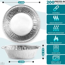 LEGLO 200Pcs Aluminum Foil Mini Pie Tins - 3 Inch Pie Pans Small Pie Pans Baking Tins Disposable Aluminum Pans for Restaurant Foil Tart Pans Disposable Aluminum Foil Pie Pans Disposable
