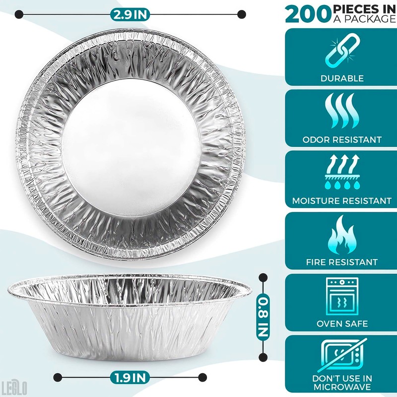 LEGLO 200Pcs Aluminum Foil Mini Pie Tins - 3 Inch