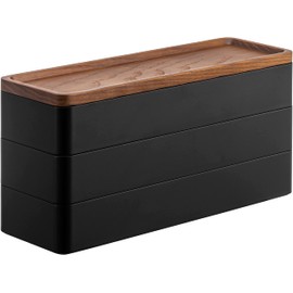 YAMAZAKI RIN 5810 3-Tier Slim Jewellery Box with Lid Black