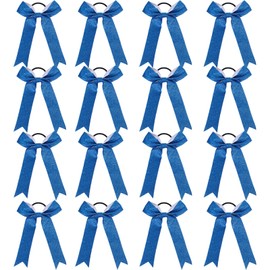 Long Tail Glitter Cheer Bows 16 PCS Collegiate Style Cheer Bows Ponytail Holder Handmade Bows for Girls Teens Cheerleader Sports (Blue)