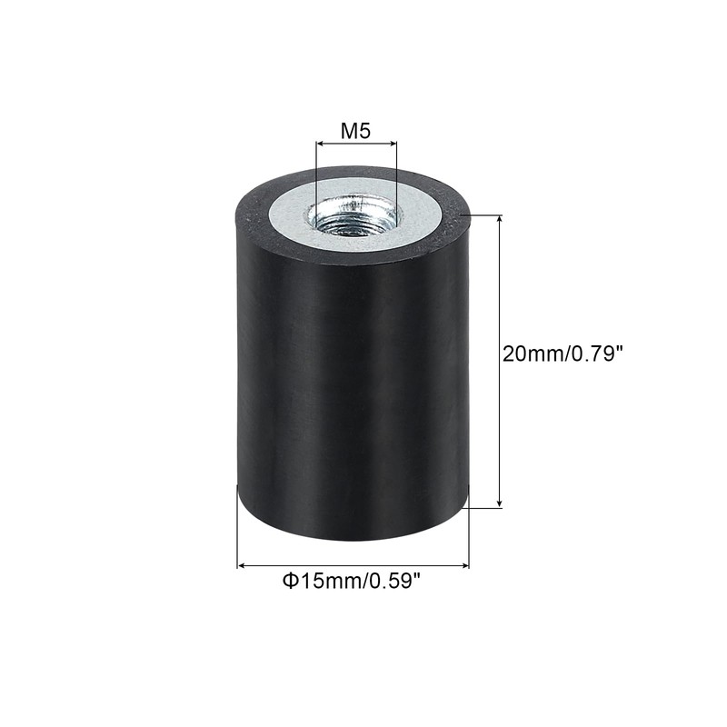 sourcing map 4Pcs 15 x 20mm M5 Thread Female Rubber