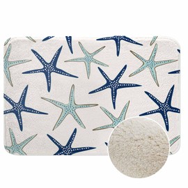 Nautical Starfish Bath Rugs Microfiber Bathroom Mat Soft Plush Shaggy Shower Mat for Bathroom Fluffy Comfortable Water Absorbent Carpet Non-Slip Machine Washable 16"X24"