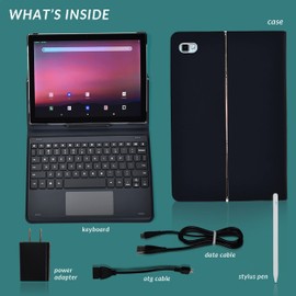 Pyle 10.1" Tablet - Full HD 1080p Display, 5000mAh Battery, WiFi, Dual Camera, Quad-Core, 4GB/64GB, Includes Magnetic Keyboard, Stylus Pen, and Protective Case - Silver