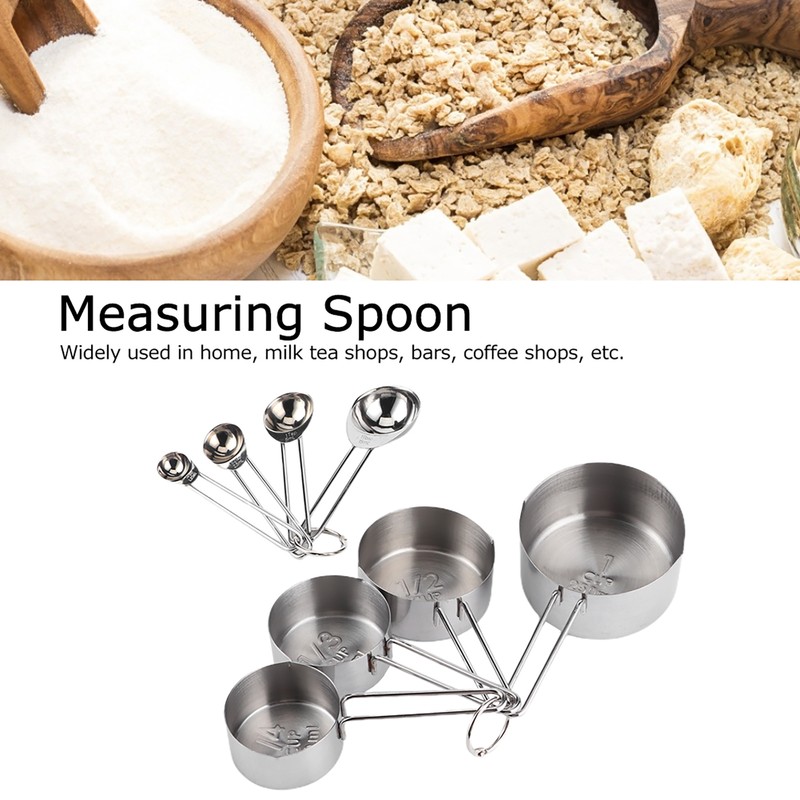 8Pcs/Set Stainless Steel Measuring Cup Spoon with Scales Kitchen Cooking