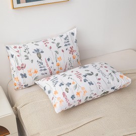 ATsense Cushion Cover 80 x 40 cm, Set of 2, 100% Cotton, Colourful Plants Flowers Pattern Pillowcase with Zip, Oeko-Tex Certified, Super Soft and Comfortable Cushion Cover