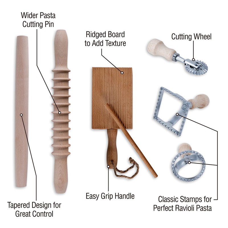 Complete 6 Pcs Pasta Making Tool Set Includes Two Ravioli