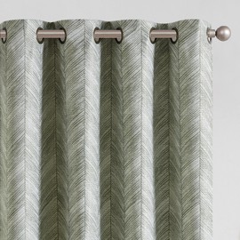 jinchan Sage Green Printed Curtains 84 Inch Length for Living Room Grommet Jacquard Curtains with Herringbone Pattern Green and White Modern Room Darkening Drapes Bedroom Window Curtain Set 2 Panels