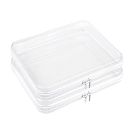 2 Pack Clear Hard Shell Zipper Case, 8×9" Plastic Clear Storage Zipper Case, Transparent Waterproof Hard Pouches for Makeup Cosmetic Snacks Building Blocks Puzzles Doll Storage Cases, White,M