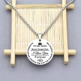 TTOVEN Husband Boyfriend Necklace Birthday Gifts for him To My King Lovely Couple Gifts Never Forget That I Love You Valentines Christmas Anniversary