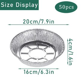 Weyying Pack of 50 Aluminium Foil Pans, Round Aluminium Bowls, Grill Trays, Aluminium Foil Bowls, Grill Drip Trays, Without Lid, for Cooking, Baking, Steaming (20 x 16 cm)