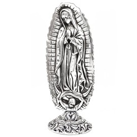 Eucaris - Virgen de Guadalupe Estatua Decorativa con Base, Virgen María Artesanal de Aluminio Pewter