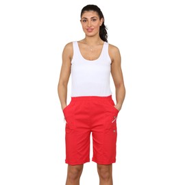 Grunge Wear® Women's Cherry Berry Shorts - Ladies Plain Stretch Fit Pull On Elasticated Waist Summer Short Pants (Red, UK 16)