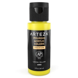 ARTEZA Acrylic Pouring Paint, 2oz (60 ml), Lemon Yellow High Flow, No Mixing Needed, For Pouring on Canvas, Glass, Paper, Wood, Tile, Stones