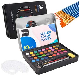 Watercolor Paint Set with 36 Vivid Colors, Cohotek Travel Water Color Set with Artist Brushes, Water Brush Pen, Pencile, Sharpener, Palette, Watercolor Papers, Line Pen & Sponge