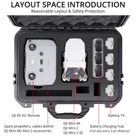PONYRC Professional Mini 4K/ Mini 2 SE Hard Case, IP67 Waterproof Carrying Case Travel Shoulder Bag Compatible with DJI Mini 4K/ Mini 2/ Mini 2 SE Fly More Combo Drone & Accessories