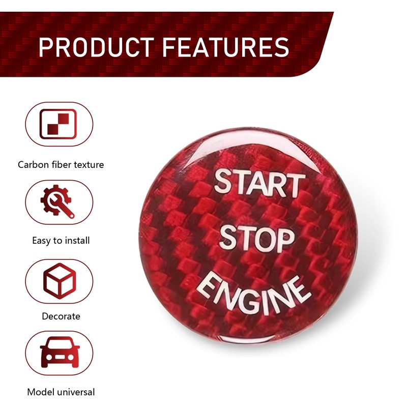 Ferianl Car Push Start Button Cover, Carbon Fiber Engine Start