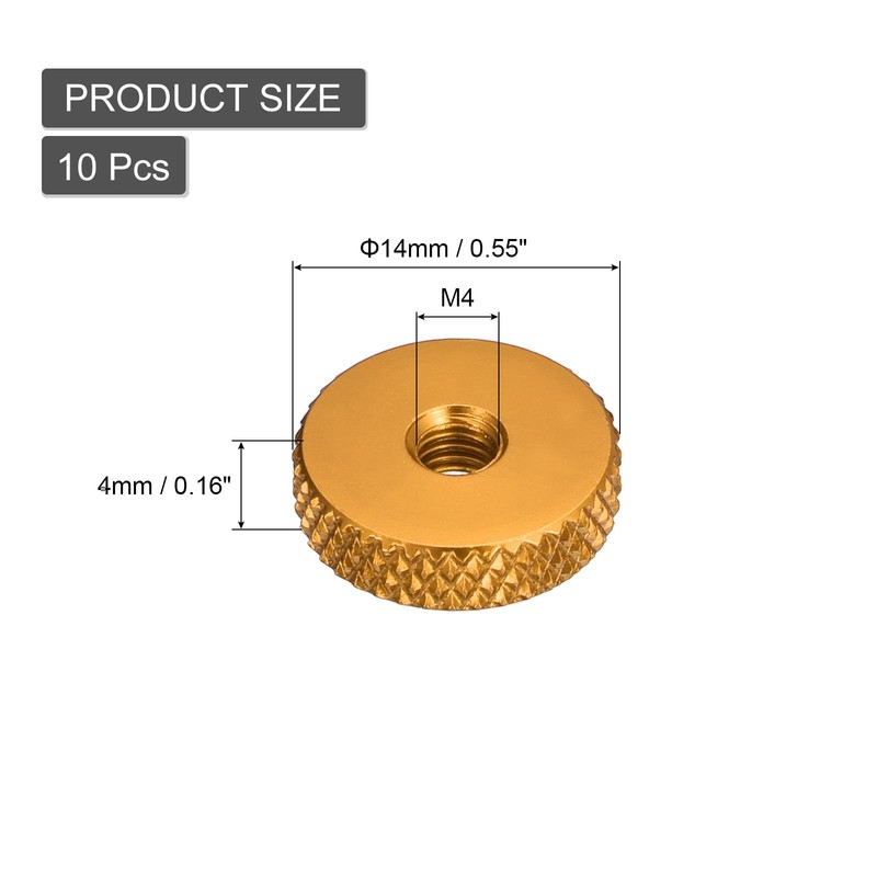 sourcing map 10Pcs Flat Knurled Thumb Nuts, M4x14 x 4