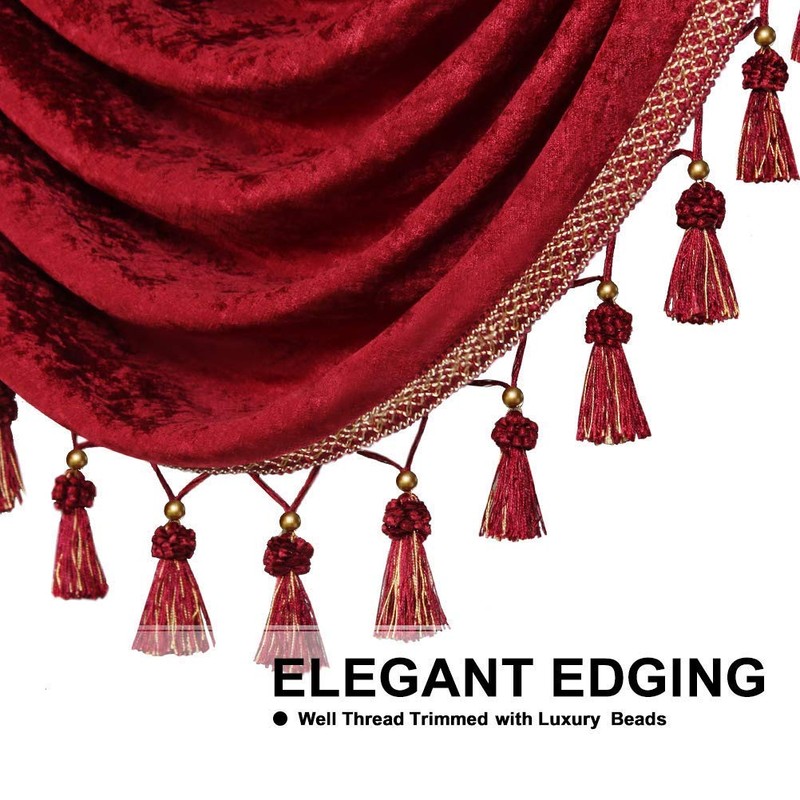 ELKCA Thick Chenille Window Curtains Valance for Living Room Burgundy