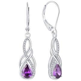 YL Inifinity Earrings 925 Sterling Silver Twist Dangle Drop Earring Created Amethyst Celtic Knot Leverback Jewelry for Women