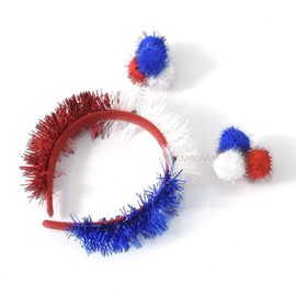 FFLaiwah 4th of July Headband for Women Red White Blue Pom Pom Patriotic Head Boppers USA Flag Independence Day Party Headband Hair Accessories-7 Ball