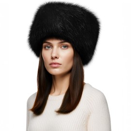 Silicherry Women's Black Faux Fur Hat for Winter-Soft Fluffy Russian Hat, Warm Thermal Lined Bunny Cap for Cold Weather, Cozy Accessory