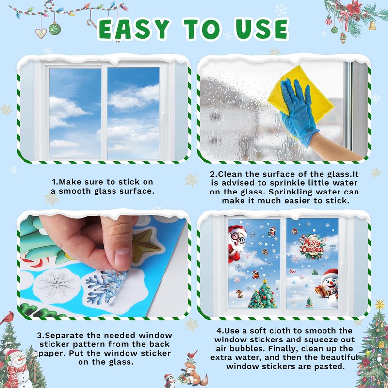Joeyan Christmas Tree Window Clings Decoration, 9 Sheets Double-Sided Décor