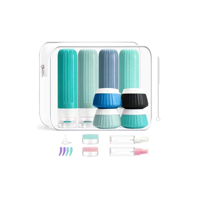 Kit de Viaje 18 Piezas Botellas de Silicona,Envases para Viaje