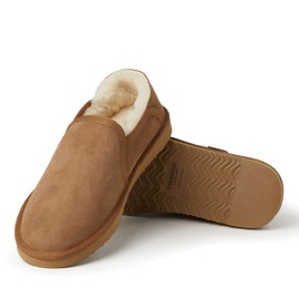 Fireside by Dearfoams mens Hobart Genuine Shearling Closed Back Slipper, Chestnut, 12 US