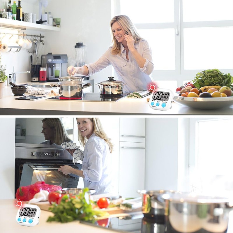 SULIVES 4PCS Digital Kitchen Timer Magnetic Backing Stand Timers, LCD