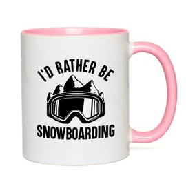Bubble Hugs Snowboard 2Tone Pink Mug 11oz - id rather be - Ski Snowboard Goggles Snowboarder Skiing Snowboarding Gift Skiers Hiking Mountain Snowboareing