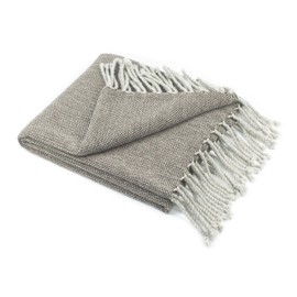 Reality & Fantasy 100% Lambs Wool Blanket 54" X 69" Brown and Light Grey Herringbone Lightweight All Season Use for Couch Outdoor Bed Travel Machine Washable