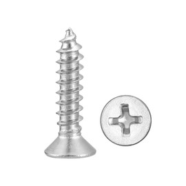 METALLIXITY Countersunk Phillips Wood Screw (#4x1/2) 100Pcs, 304 Stainless Steel Coarse Thread Phillips Drive Flat Head Wood Screws - for Furniture Installation Repair, Silver