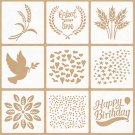 9 Pcs Artisan Bread Stencils for Sourdough Reusable Plastic 6×6 Inch Wheat Ears Hearts Stencils Drawing Templates for Crafts DIY Wall Canvas Notebook Knit Card Wood