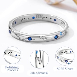 APMGONT Moon Star Ring, Silver Moon and Star Ring, Star Moon Zircon Ring, 925 Silver Rings Moon and Star Statement Rings for Women Girls Sister Mother 49-65 mm, S925 silver