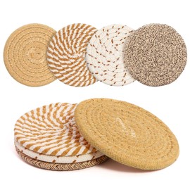 Coasters Set of 4 for Drinks, Cotton Woven 4 Colors Absorbent Boho Coasters for Home Decor Cups - Hot or Cold Drink Thickened (Light Khaki)