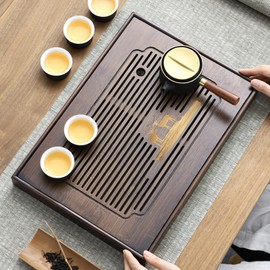 Ufine 15.7 Inch Bamboo Gongfu Tea Tray Large Tea Table Box with Water Storage Chinese Kung Fu Tea Serving Tray