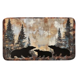 Bear Bath Mat Rustic Cabin Lodge Woodland Wildlife Bath Rug Animal Hunting Camo Black Bear in The Woods Bathroom Accessories Soft Non Slip Rug Sets for Bathroom Bedroom Kitchen Outdoor Indoor 17X29IN