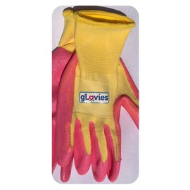 gLovies - Honey-do Gardening Gloves - Durable Nitrile and Polyester for Gardening, Yard Work, Painting, Projects, and More - Pink - 1 Pair - Kids