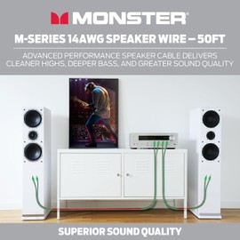 Monster M-Series 14 AWG Speaker Wire: Advanced Performance Speaker Cable 50 FT Spool with Oxygen-Free Copper Speaker Wire Construction - Easy to Strip & Install Speaker Cables