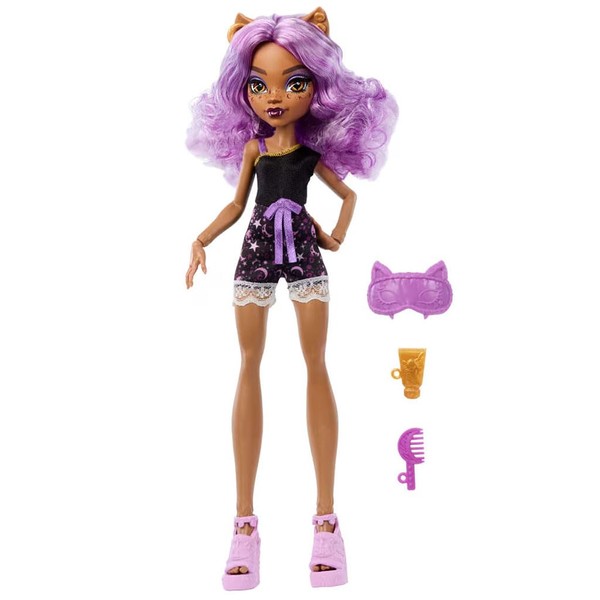 Monster High Muñeca Reveal Pijamas Monstruosas Clawdeen para niñas de