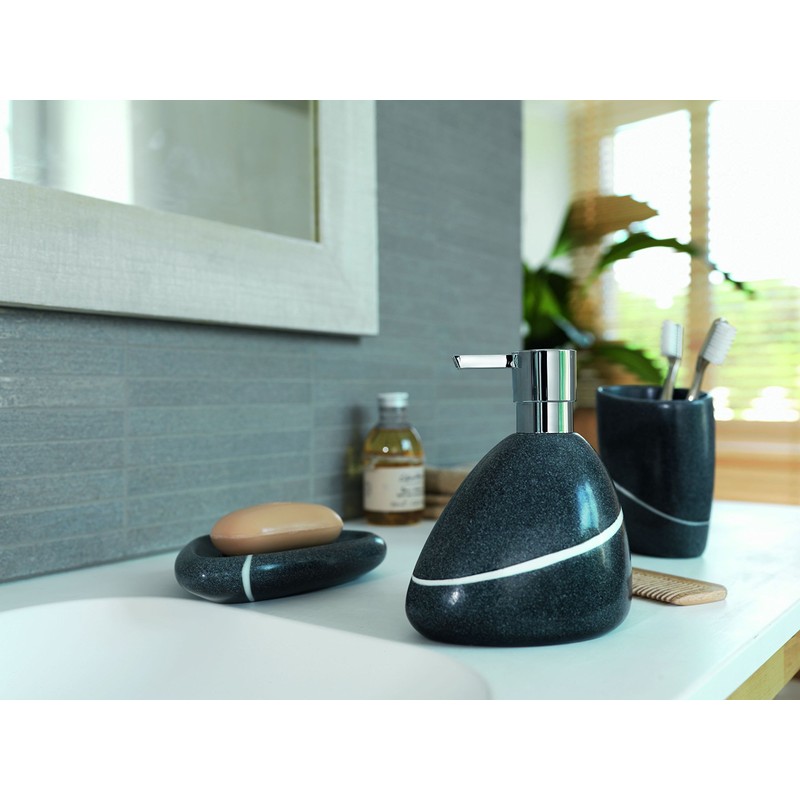 Spirella Etna Stone Soap Dispenser Polyresin Black White Stone Effect