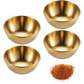 Dipping Bowls, Stainless Steel Dipping Sauce Dishes, Small Round Seasoning Dish, Sushi Dipping Bowls, Appetizer Serving Plates for Kitchen Home Restaurant (Gold)