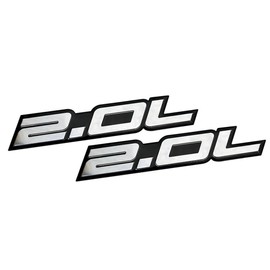 ERPART 2.0L Liter Embossed Silver on Black Highly Polished Silver Real Aluminum Auto Emblem Badge Nameplate Compatible with KIA Subaru (Pack of 2)