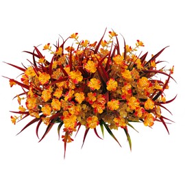 Luiywan Artificial Fall Flowers Faux Mums, Autumn Outdoor Indoor Decor, Fake Daisy Plants with Eucalyptus Leaves Grass, Orange Flowers UV Resistant Greenery for Porch Patio Boxwood Home Garden, 12PCS