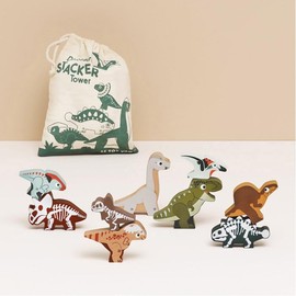 Le Toy Van Wooden Jurassic Stacking Dinosaurs & Bag | Girls & Boys 10 Piece Stacking Play Set – Suitable for Ages 18+ Mths