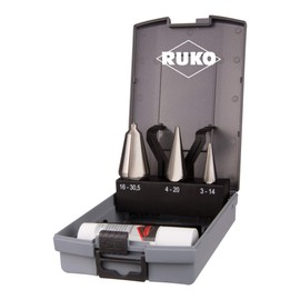 Ruko 101020RO Sheet Metal Drill Bit Set Size 1.2.3 HSS 4-Piece Metal case