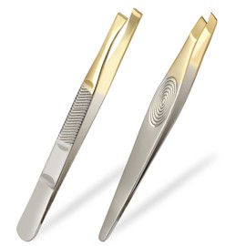 Sularpek Tweezers, 2Pcs Eyebrow Tweezers Set, Stainless Steel Slant Tweezer, Facial Hair Remover for Women and Men