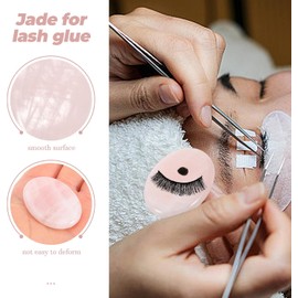 Paleta de pestañas de jade para extensiones, soporte para pestañas postizas, 3 piezas, 3x4 cm, color rosa, aplicación profesional para lashistas