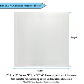 PICC Line Bandage Protector Shield for Shower - Transparent Film PD Wound Dressing Barrier, Waterproof, 7Pcs (9x9")